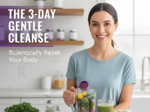 Infographic illustrating the 3 biggest myths about the 3-Day Gentle Cleanse, contrasting the loss of water and fecal matter vs. fat, explaining that severe headaches are stress responses, and arguing that fiber-based cleansing is superior to zero-fiber juice fasting for colon health and metabolic reset.