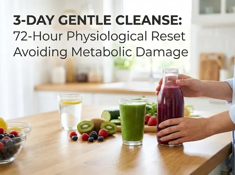 Photo detailing the 72-hour physiological reset during a Gentle Cleanse: showing the activation of Autophagy for cellular repair, the rapid shift in gut microbiome balance, the dual support of Liver Detox Phase I & II with key nutrients, and the improvement in Leptin and Insulin sensitivity for hormonal balance.